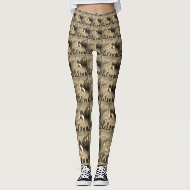 Create your own Beautiful Giraffe Elephant print Leggings (Front)