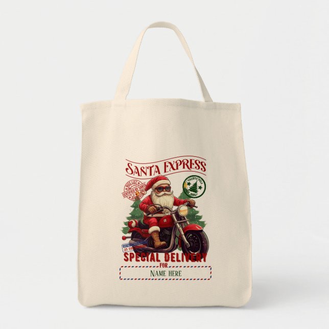 Create Your Own Biker Santa Gift Sack Tote Bag (Front)