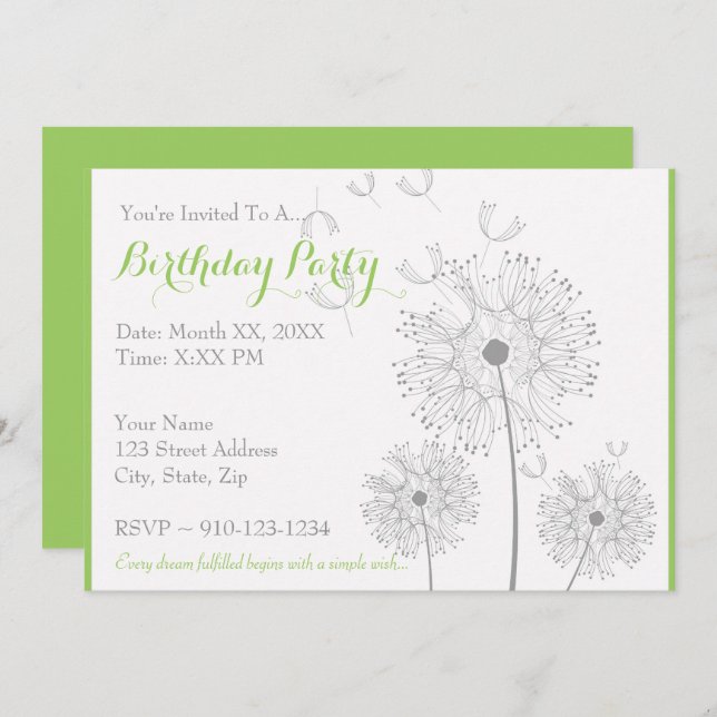 Create Your Own Birthday Party Invitation (Front/Back)