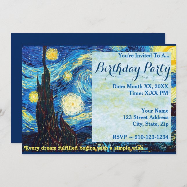 Create Your Own Birthday Party Invitation (Front/Back)