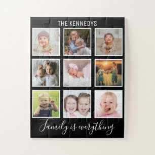 Create Your Own Black 9 Photo Collage Family Jigsaw Puzzle