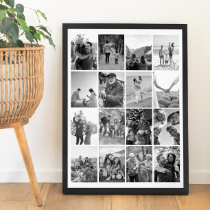 Create Your Own Black and White 16 Photo Collage Poster