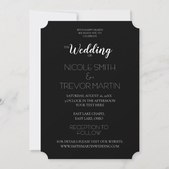 Create Your Own Black Customised Wedding Invitation (Front)