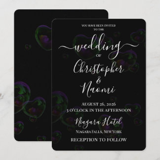 Create Your Own Black Glass Hearts Wedding Invitation