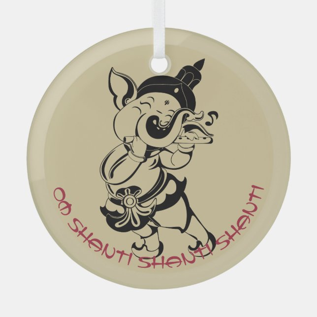 Create Your Own Black & Gold Ganesh Flute Glass Tree Decoration (Front)