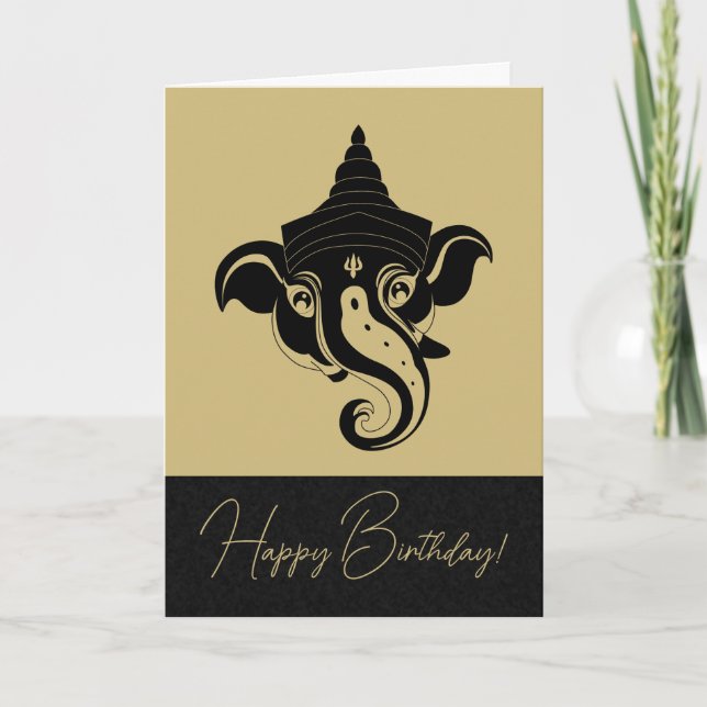 Create Your Own Black & Gold Ganesh Holiday Card (Front)