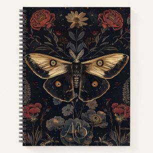 Create Your Own Black Gold Moth Crimson Floral Notebook