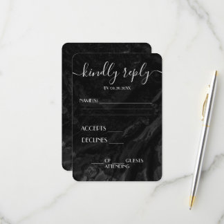 Create Your Own Black Marble Wedding RSVP Card
