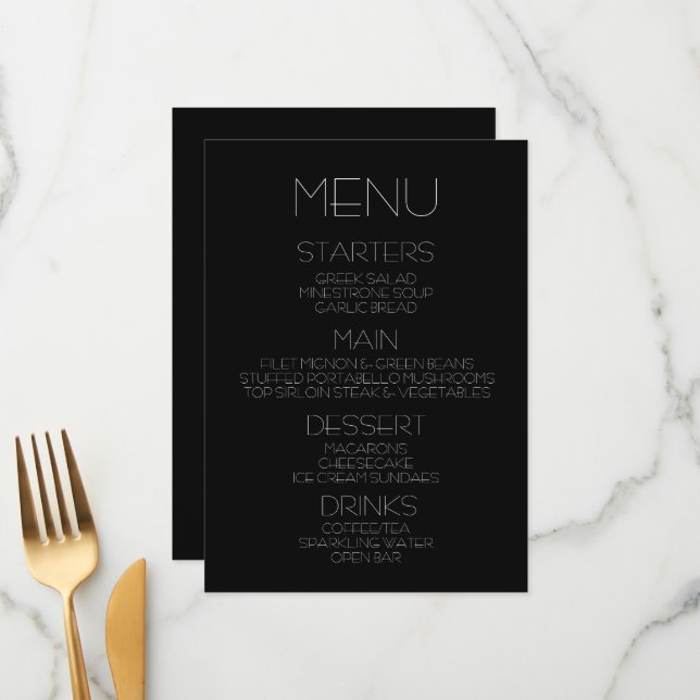 Create Your Own - Black Minimalist Menu (Front/Back In Situ)