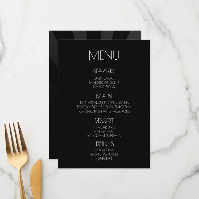 Create Your Own - Black Minimalist Sunburst Menu (Front/Back In Situ)