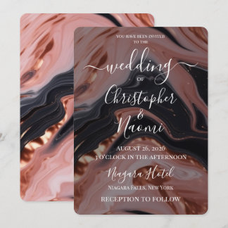 Create Your Own Black & Pink Marble Wedding Invitation