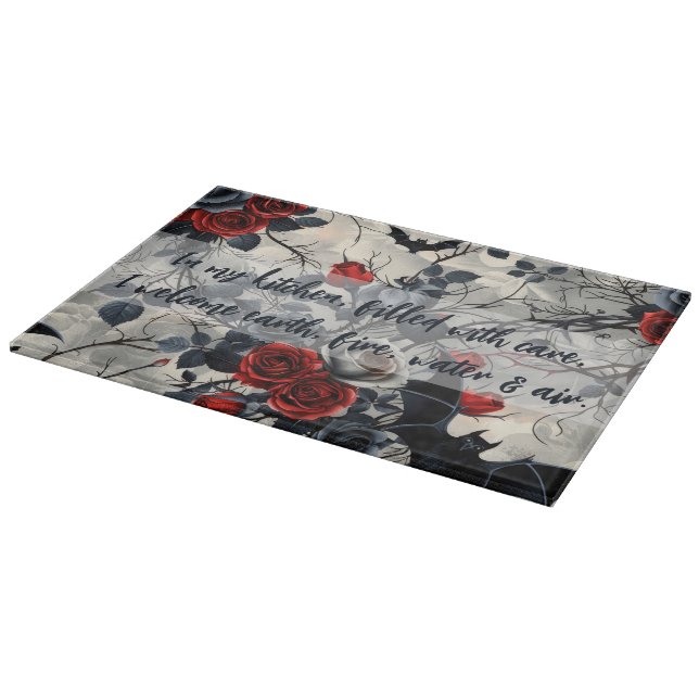 Create Your Own Black Red Silver Roses Gothic Grey Cutting Board (Corner)