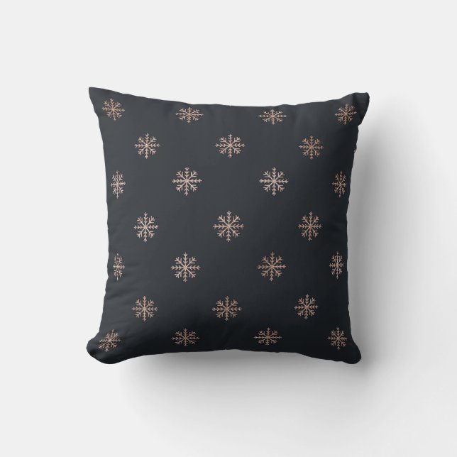 Create Your Own Black & Rose Gold Snowflakes Cushion (Front)