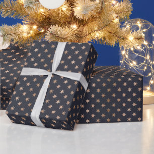 Create Your Own Black & Rose Gold Stars Wrapping Paper