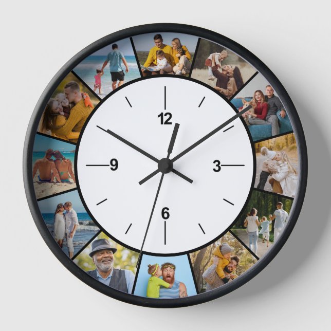 Create Your Own Black & White 12 Photo Collage  Clock (Front)