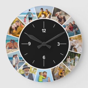 Create Your Own Black & White 12 Photo Collage  Large Clock