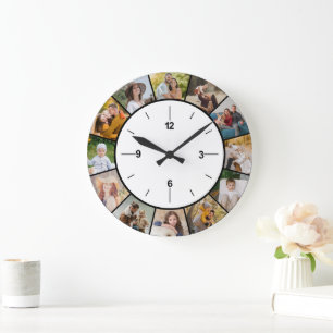 Create Your Own Black & White 12 Photo Collage Large Clock