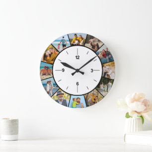 Create Your Own Black & White 12 Photo Collage  Large Clock