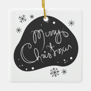 Create Your Own Black & White Merry Christmas Ceramic Ornament