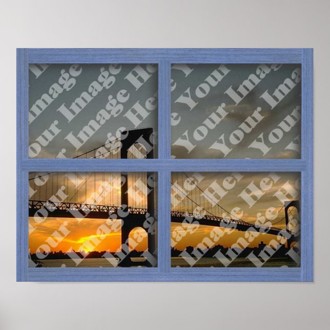 Create Your Own Blue 4 Pane Wooden Window Poster (Front)