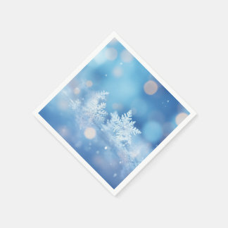 Create Your Own Blue Bokeh Snowflakes Event Napkin