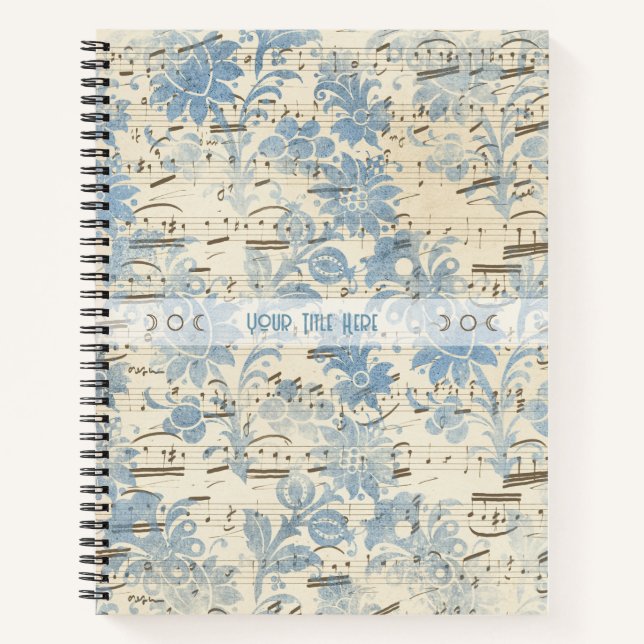 Create Your Own Blue Brocade Sheet Music Notebook (Front)