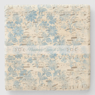 Create Your Own Blue Brocade Sheet Music Stone Coaster