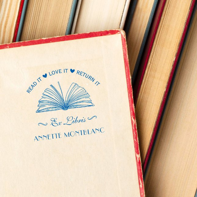 Create Your Own Blue Custom Name Ex Libris Book Self-inking Stamp (Creator Uploaded)