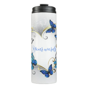 Create Your Own Blue & Gold Butterflies Heart Thermal Tumbler