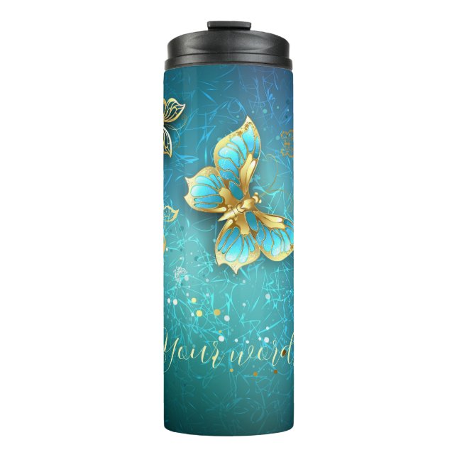 Create Your Own Blue & Gold Butterflies Thermal Tumbler (Front)
