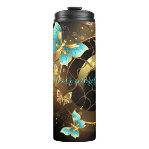 Create Your Own Blue & Gold Butterflies Thermal Tumbler