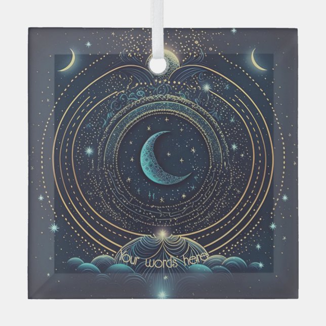 Create Your Own Blue & Gold Celestial Landscape Glass Tree Decoration (Front)