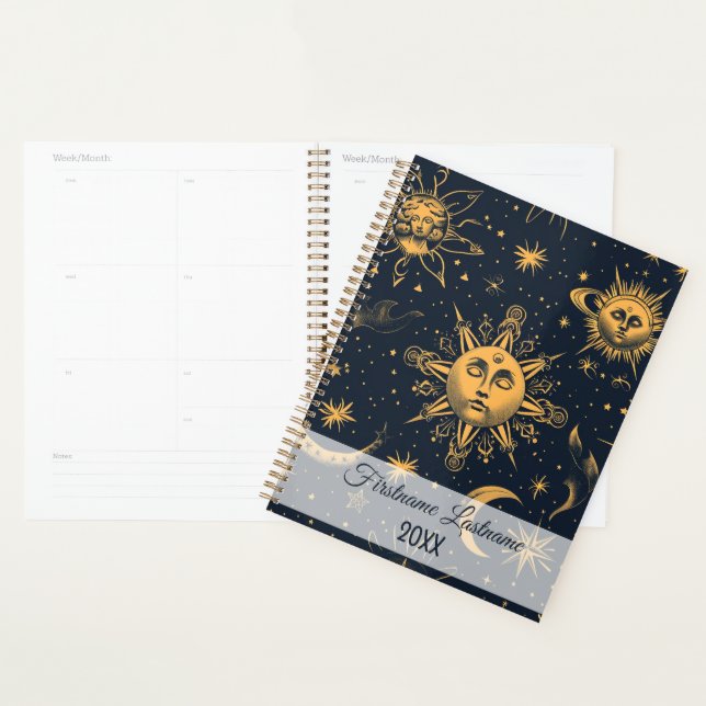 Create Your Own Blue Gold Celestial Moon & Stars Planner (Display)