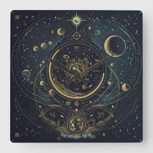 Create Your Own Blue & Gold Celestial Sky Charts Square Wall Clock