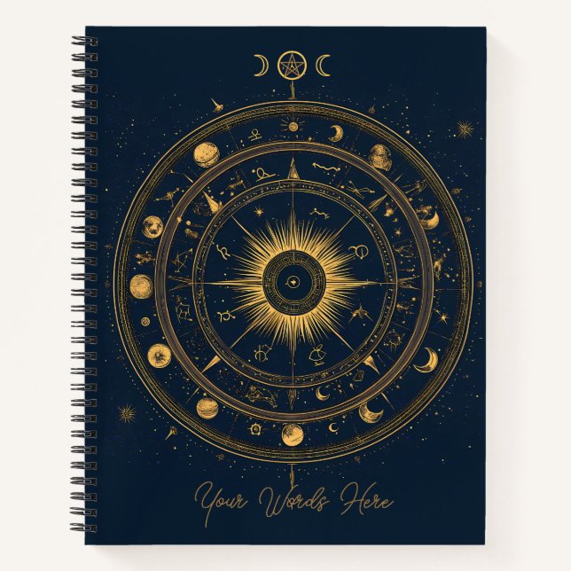 Create Your Own Blue & Gold Celestial Wheel Notebook (Front)