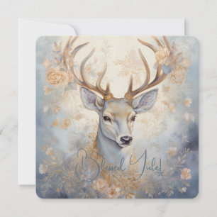 Create Your Own Blue Gold Majestic Winter Stag Card