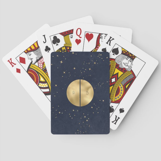 Create Your Own Blue & Gold Split Full Moon Playing Cards (Back)