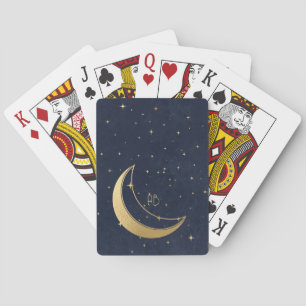 Create Your Own Blue & Gold Starry Crescent Moon Playing Cards