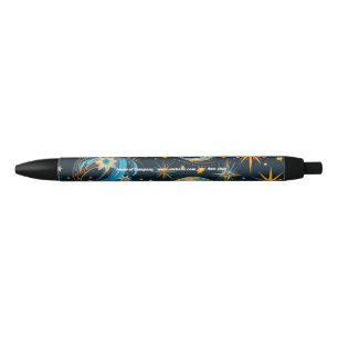 Create Your Own Blue & Gold Sun Moon & Stars  Black Ink Pen