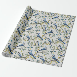 Create Your Own Blue Jay Songbirds Spring Wrapping Paper