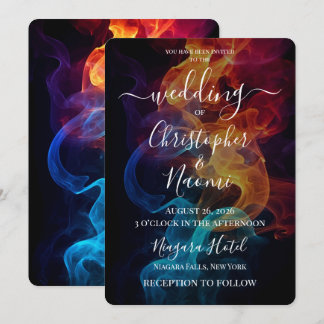 Create Your Own Blue & Orange Flames Fire Wedding Invitation