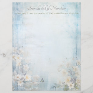 Create Your Own Blue Shabby Chic Buttefly Flowers Custom Letterhead