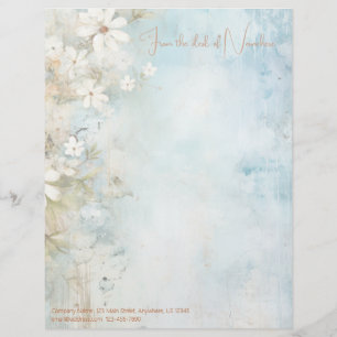 Create Your Own Blue Shabby Chic Daisies Floral Custom Letterhead