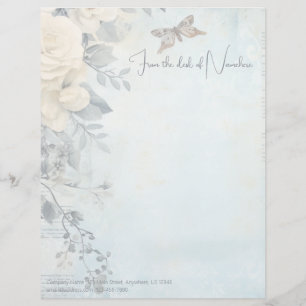 Create Your Own Blue Shabby Chic White Roses Custom Letterhead