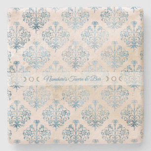 Create Your Own Blue Tea Stained Damask Stone Coaster