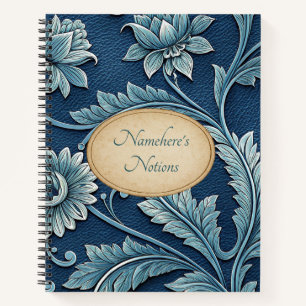 Create Your Own Blue Teal Embossed Vintage Flora Notebook