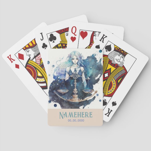 Create Your Own Blue & Teal Libra Zodiac Playing Cards (Back)