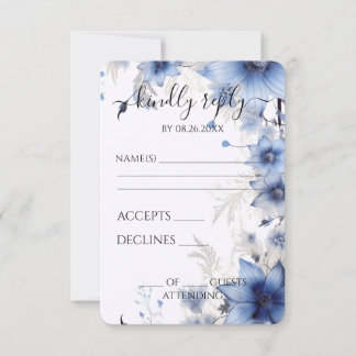 Create Your Own Blue Watercolor Flower Border RSVP Card