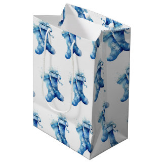 Create Your Own Blue Watercolor Xmas Stockings Medium Gift Bag