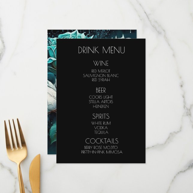 Create Your Own - Blue White Roses Drink Menu (Front/Back In Situ)